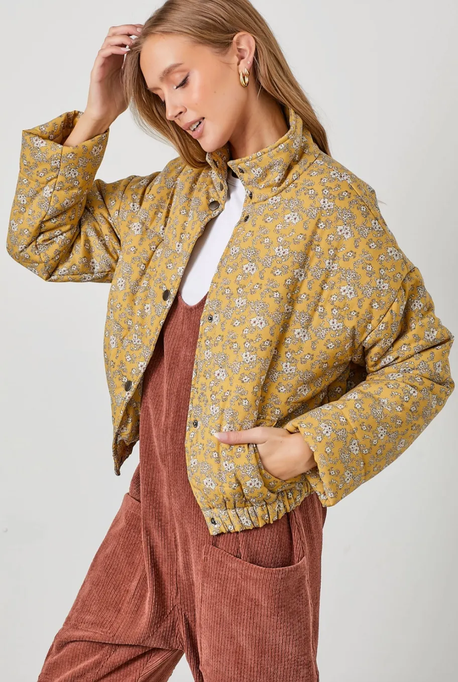 Mustard Floral Puff Jacket