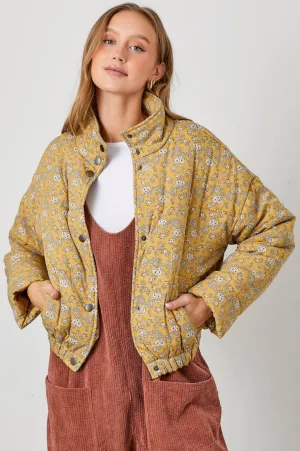 Mustard Floral Puff Jacket