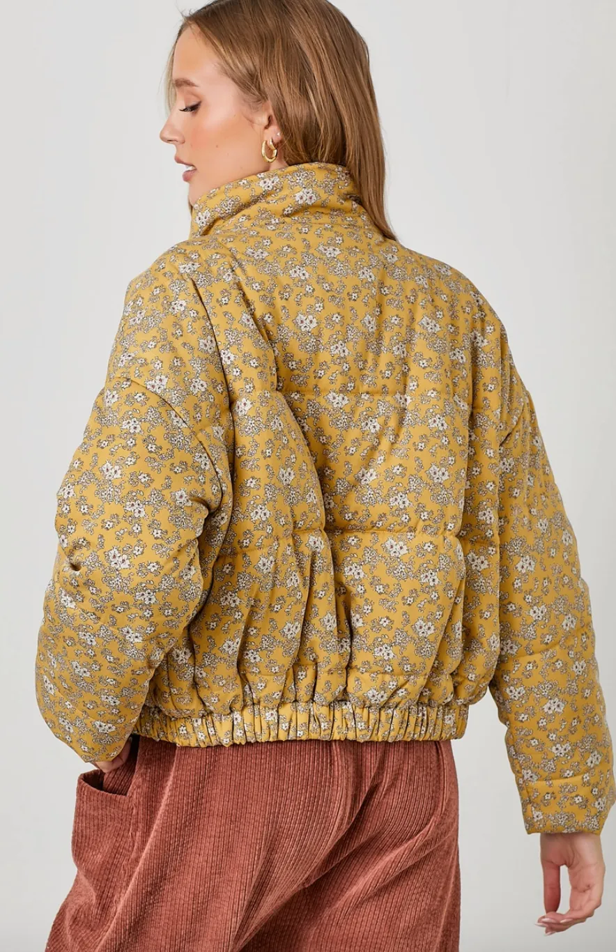 Mustard Floral Puff Jacket