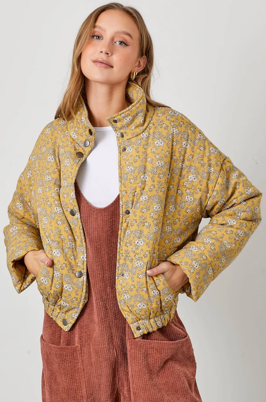 Mustard Floral Puff Jacket