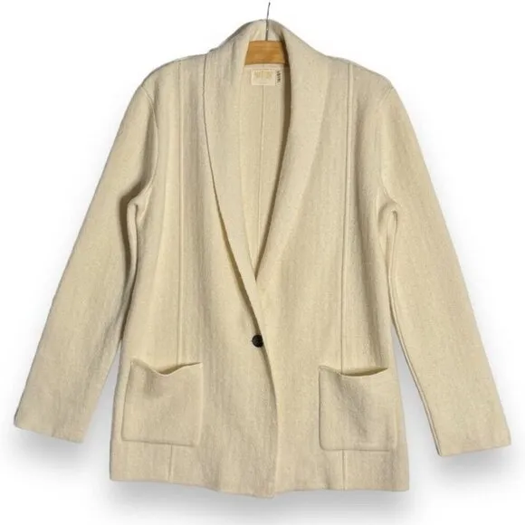 Nation LTD Cream ivory Wool Blend Kelly Button Front Sweater Blazer Jacket