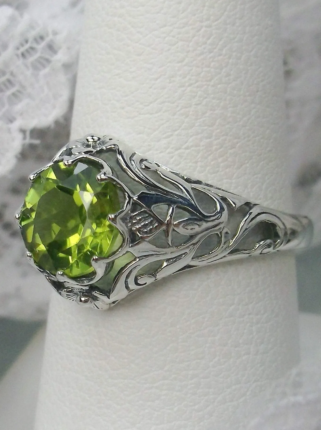 Natural Peridot Ring with Vintage Daisy Filigree Victorian Sterling Jewelry #D66