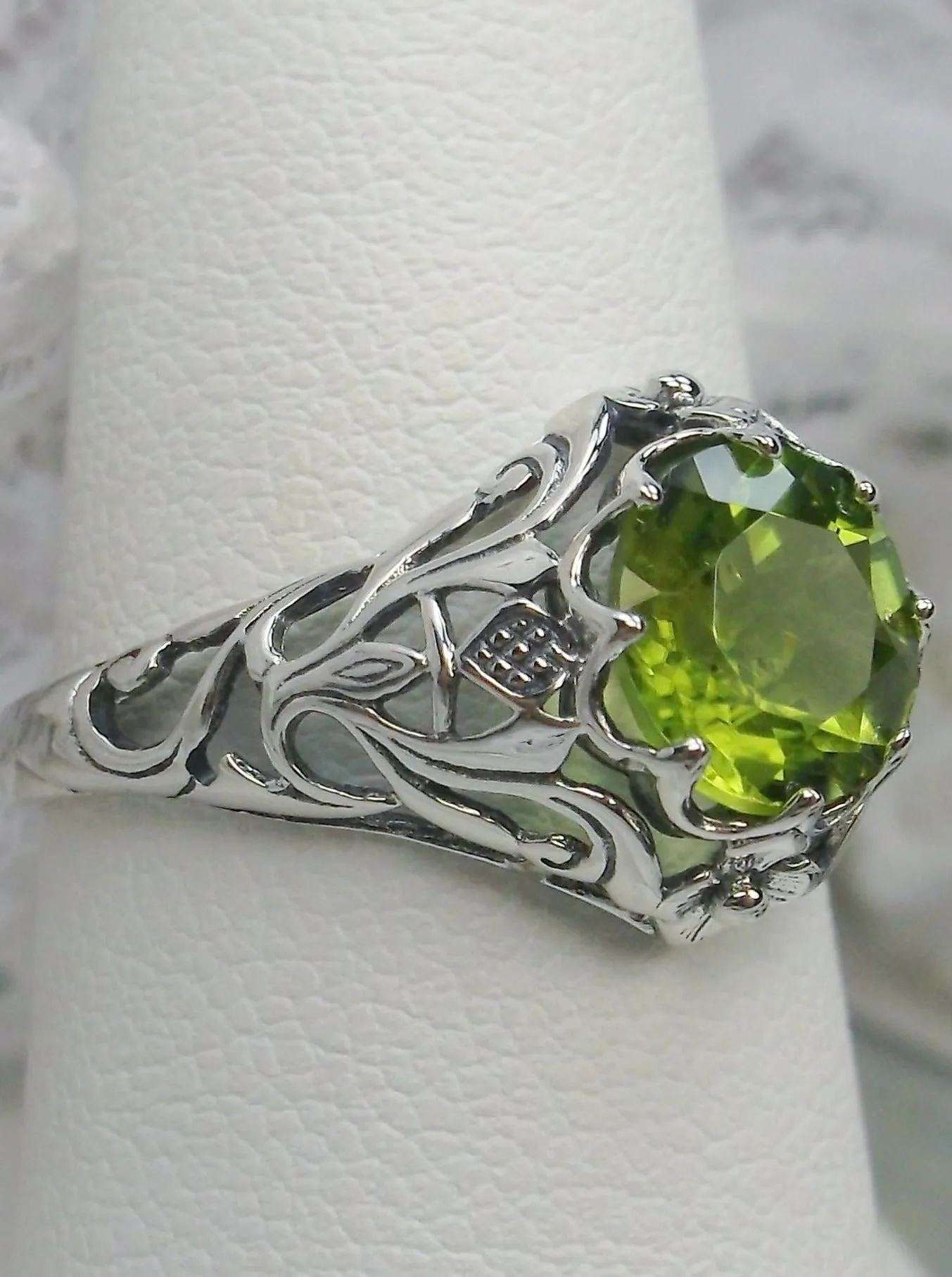 Natural Peridot Ring with Vintage Daisy Filigree Victorian Sterling Jewelry #D66