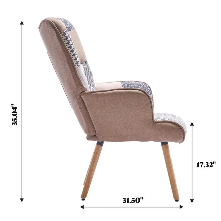 NEW IN BOX Retails $265, George Oliver Heidegard Accent Chair Modern High Back Arm Chair, Colourful Patchwork Reading Chairs for Bedroom, Grey/Cream Polyurethane