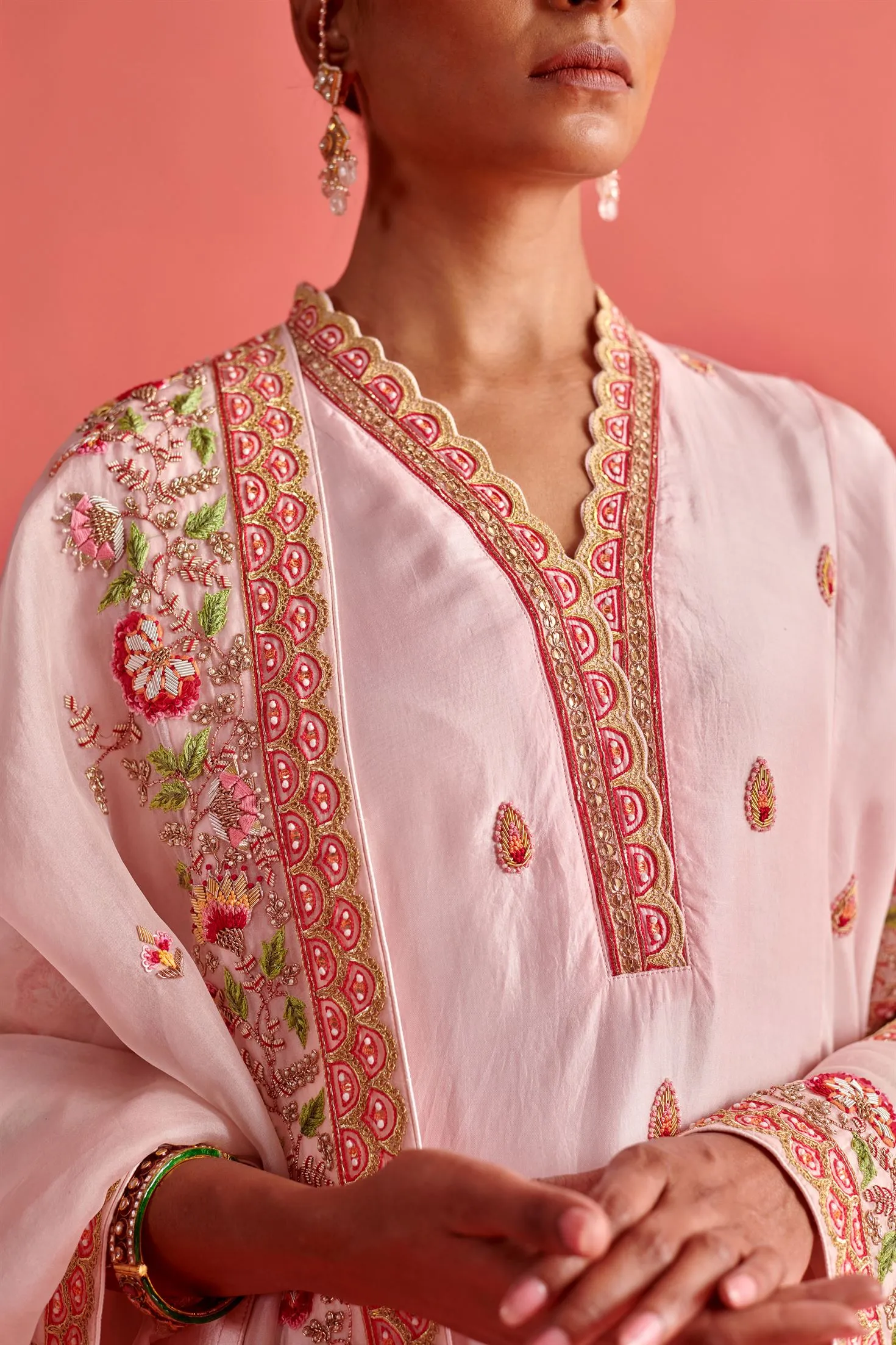 New Season Festive 2024-Dupatta-Organza Powder Pink-AS120-Fashion Wedding Edit Aarti Sethia