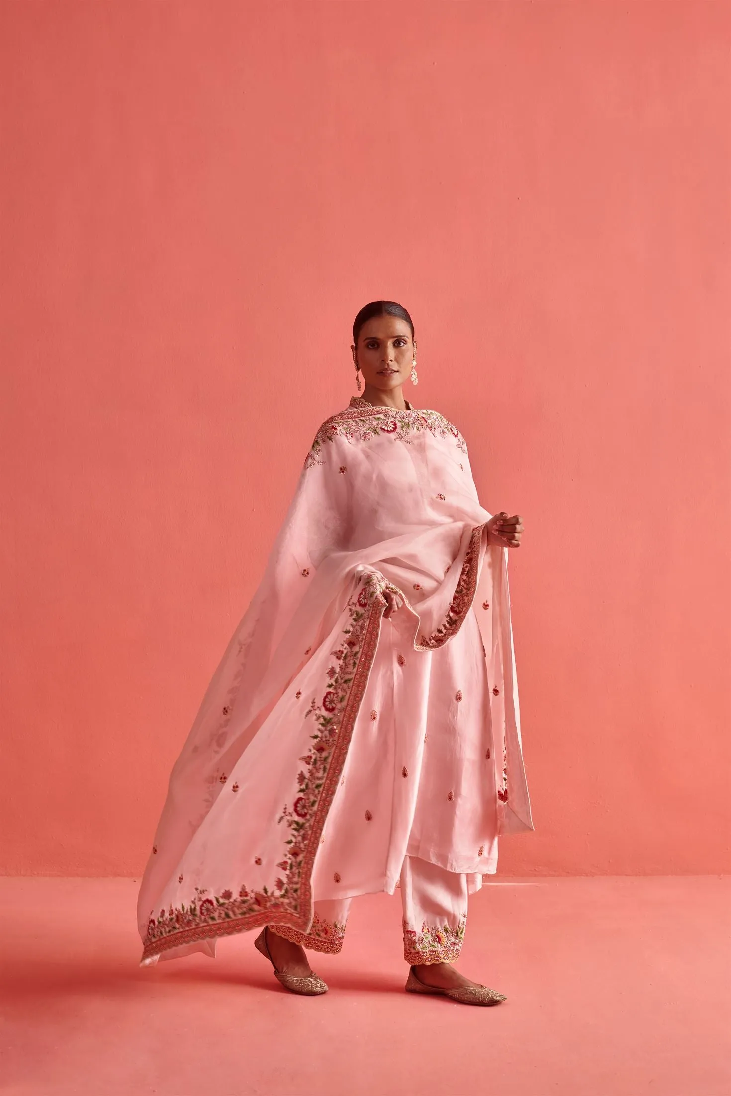 New Season Festive 2024-Dupatta-Organza Powder Pink-AS120-Fashion Wedding Edit Aarti Sethia