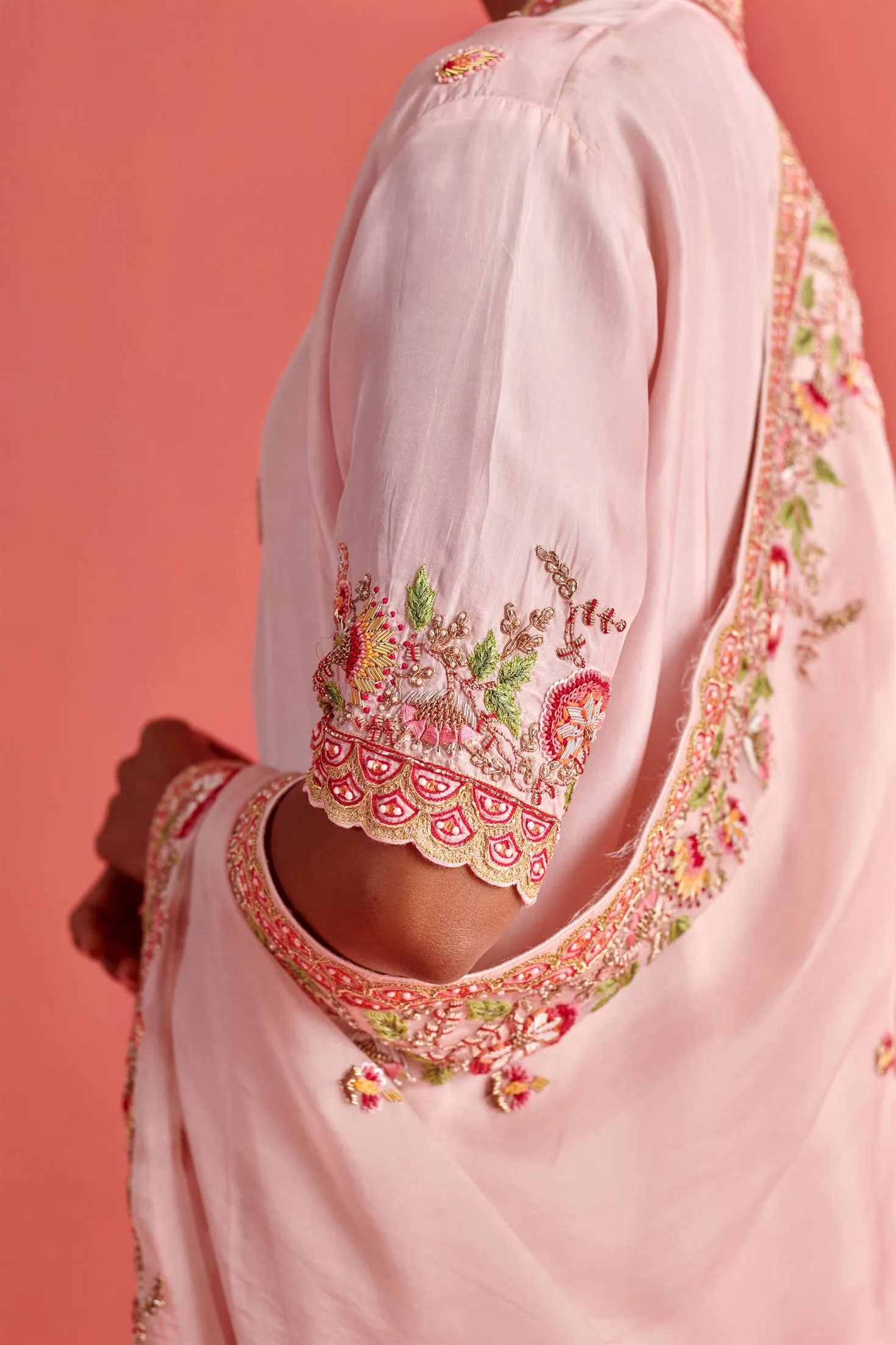 New Season Festive 2024-Dupatta-Organza Powder Pink-AS120-Fashion Wedding Edit Aarti Sethia