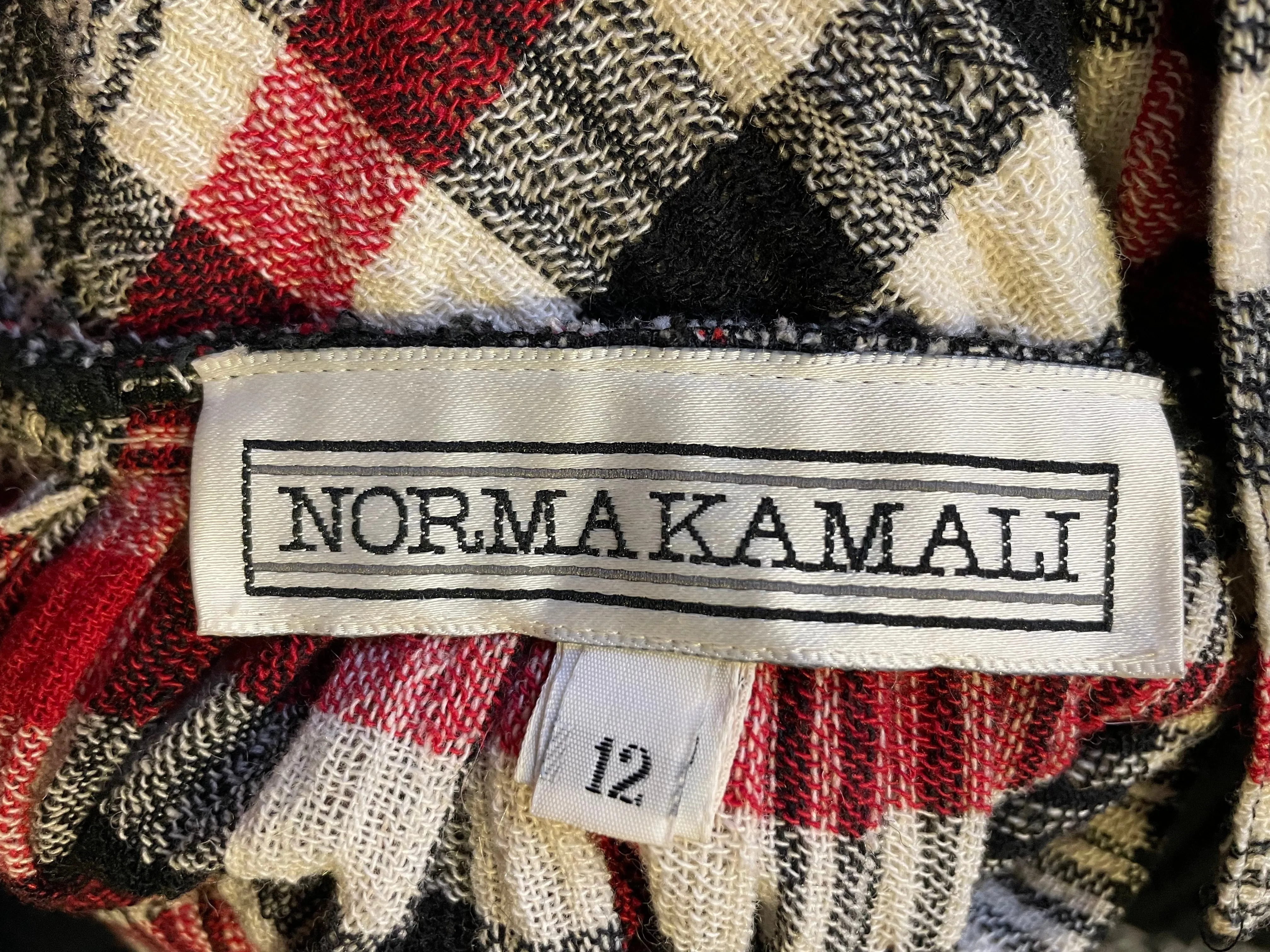 Norma Kamali 80s Wool  Plaid Pinafore Skirt