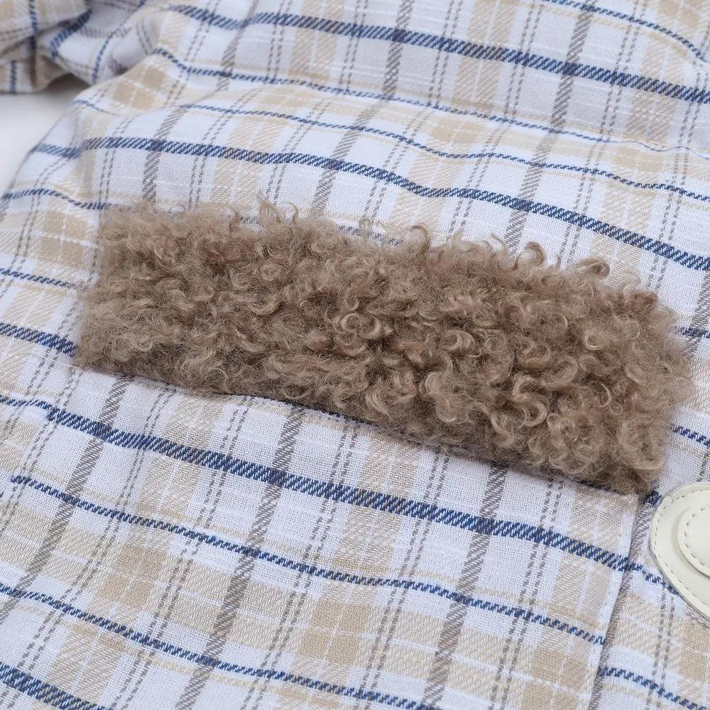 【NOW TREND】Plaid Button Lambskin Collar Coat