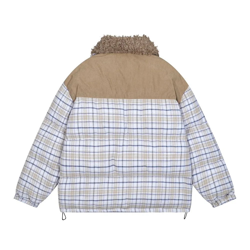 【NOW TREND】Plaid Button Lambskin Collar Coat