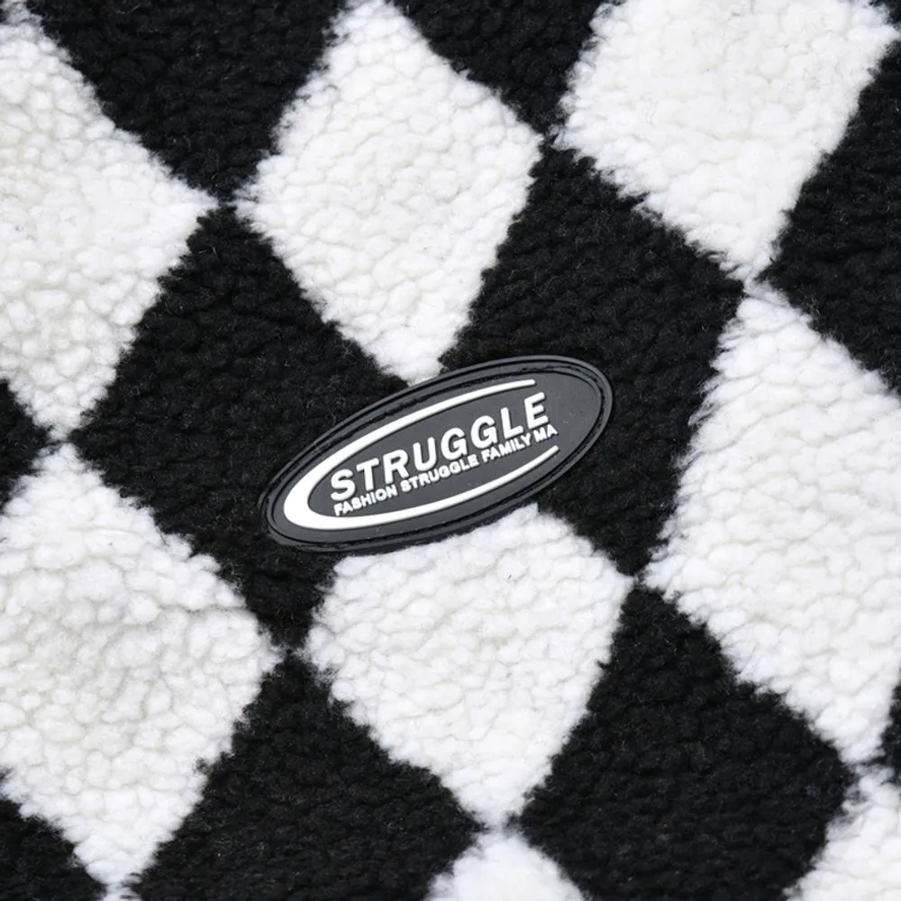 【NOW TREND】Plaid Leather Button Sherpa Coat