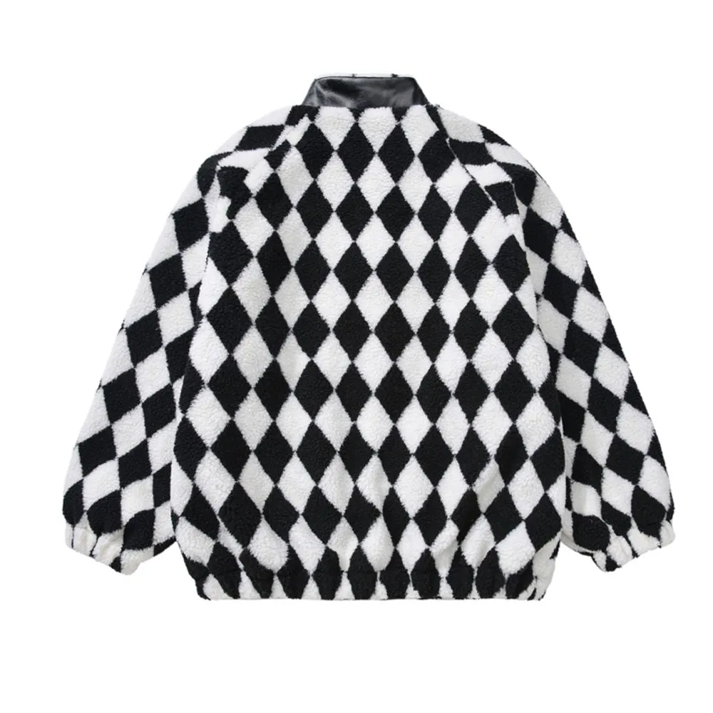 【NOW TREND】Plaid Leather Button Sherpa Coat