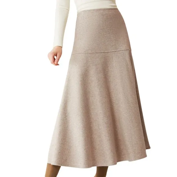 OGL Warm Cozy CashSoft Wool-like Flared Side Zip Maxi Skirt Oatmeal Size XS