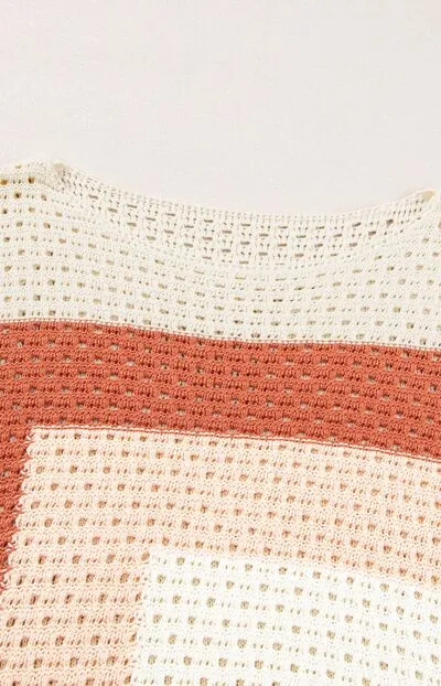 Openwork Color Block Long Sleeve Sweater