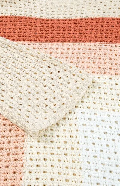 Openwork Color Block Long Sleeve Sweater