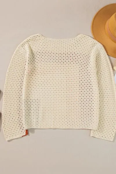 Openwork Color Block Long Sleeve Sweater