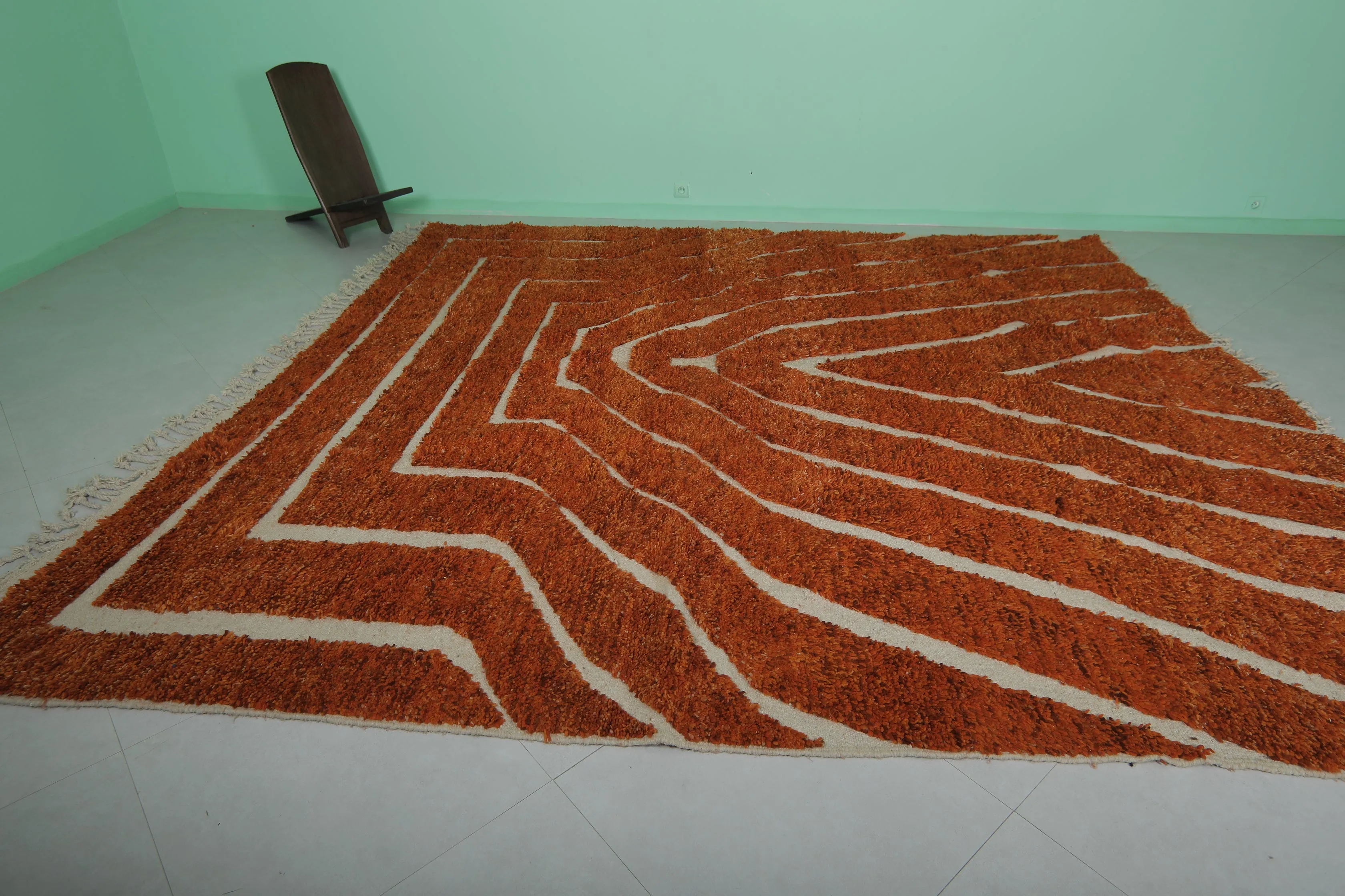 Orange Moroccan Rug - Handwoven 10.8 x 11.6 Feet | Bold Statement Piece