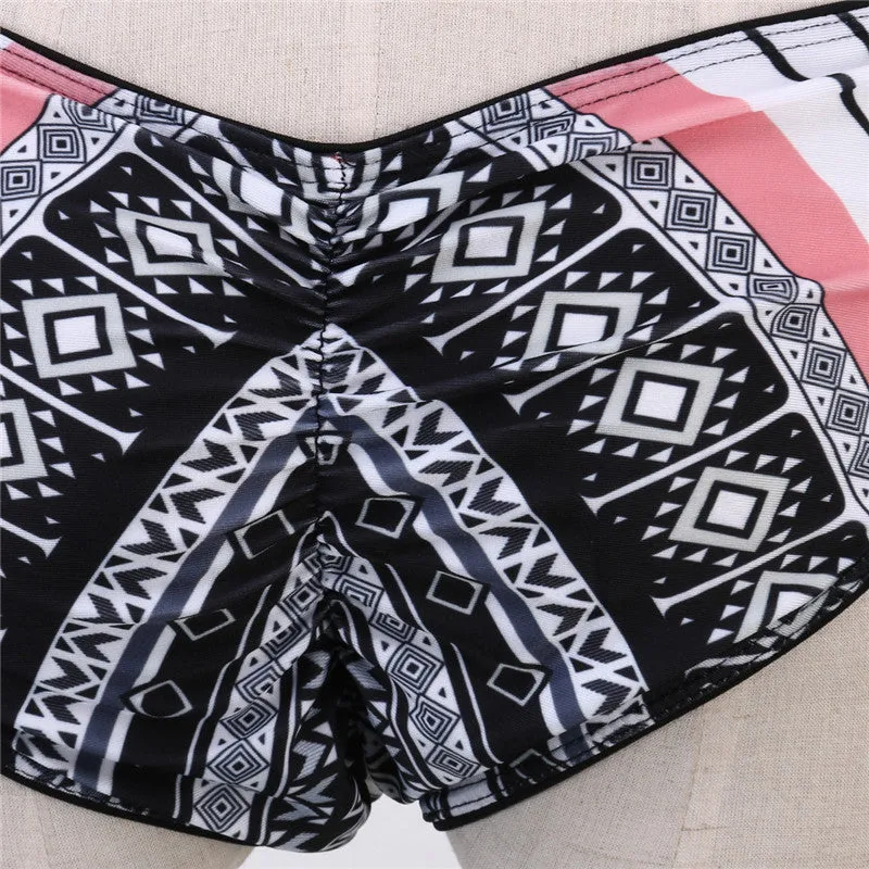 Padded Halter Swimming Suit Sexy High neck cropped top swimsuit Bikini Brazilian Retro Print Biquini