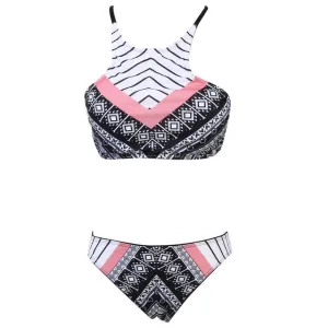 Padded Halter Swimming Suit Sexy High neck cropped top swimsuit Bikini Brazilian Retro Print Biquini