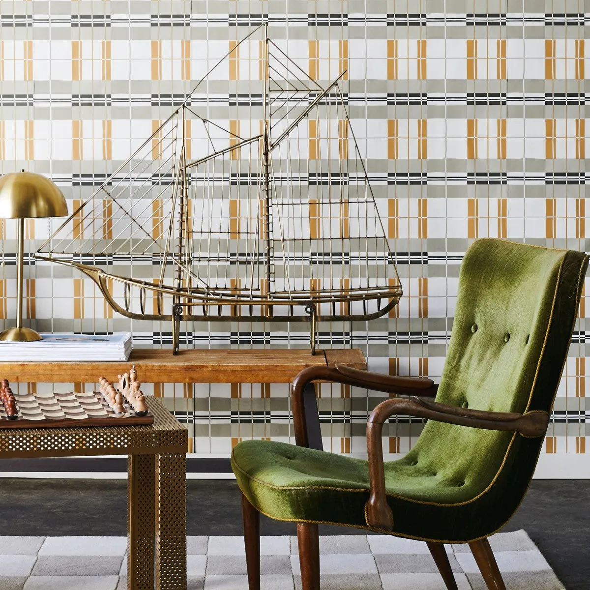 Paired Back Plaid Mustard PA474 Self-Adhesive Wallpaper