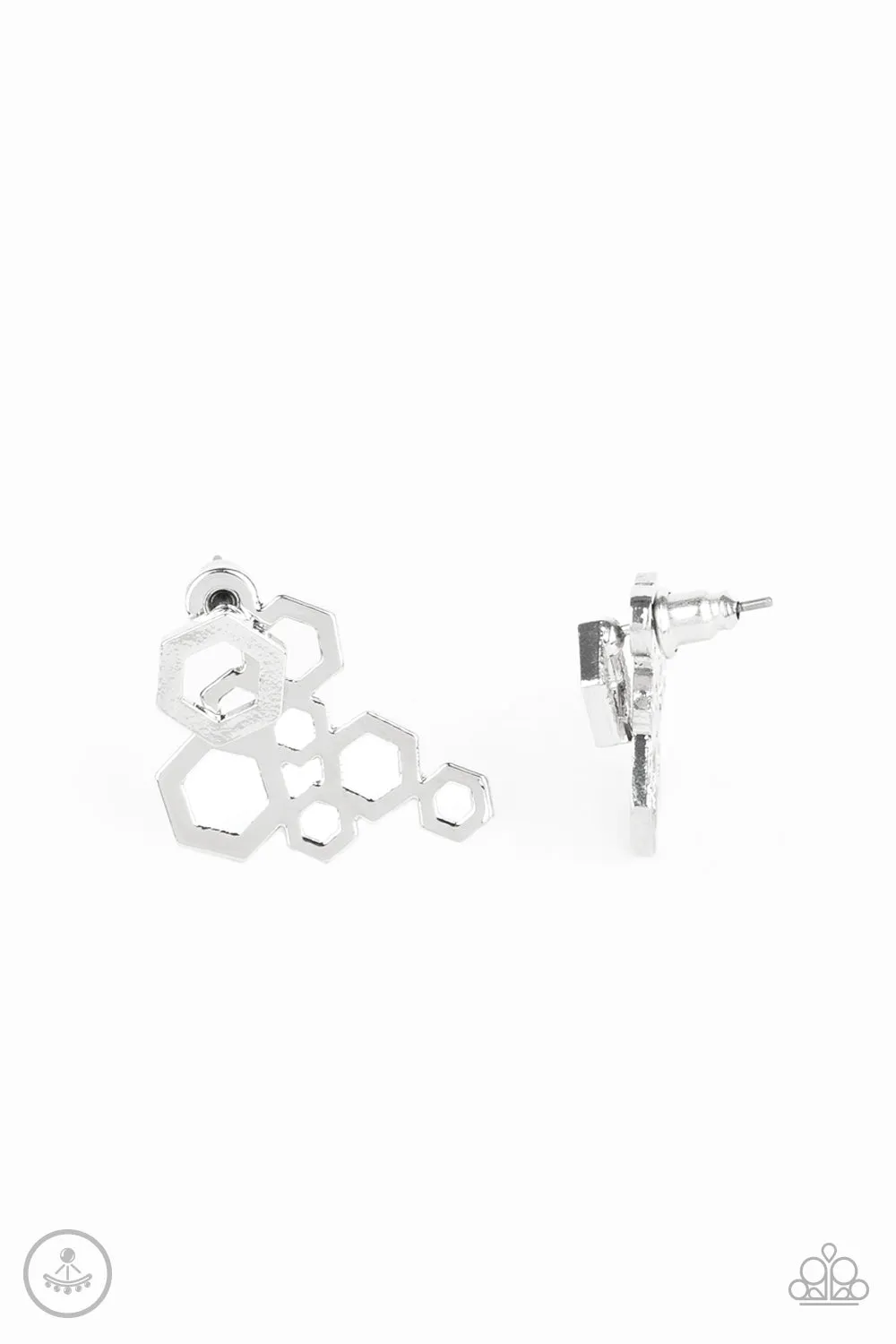 Paparazzi Six-Sided Shimmer - Silver Post Earrings