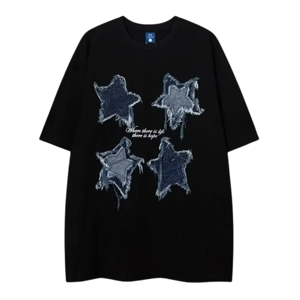 Patchwork Embroidered Stars T-shirt