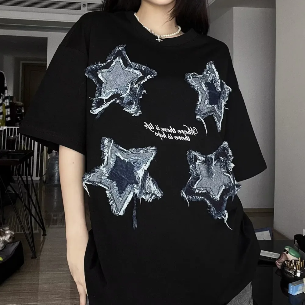 Patchwork Embroidered Stars T-shirt