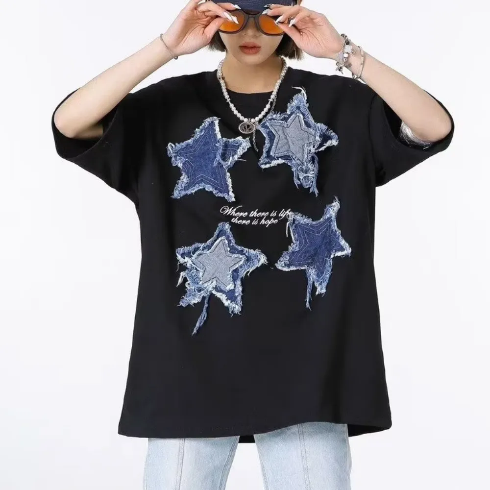 Patchwork Embroidered Stars T-shirt