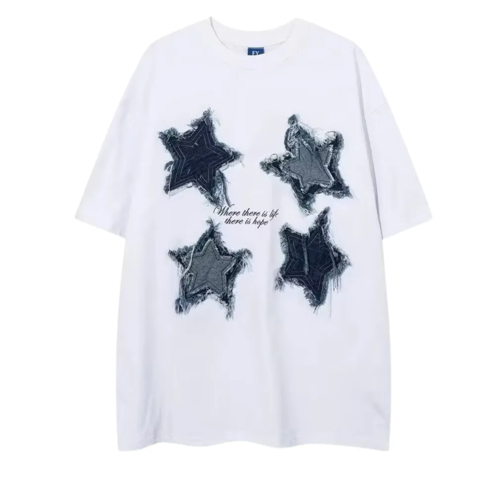 Patchwork Embroidered Stars T-shirt