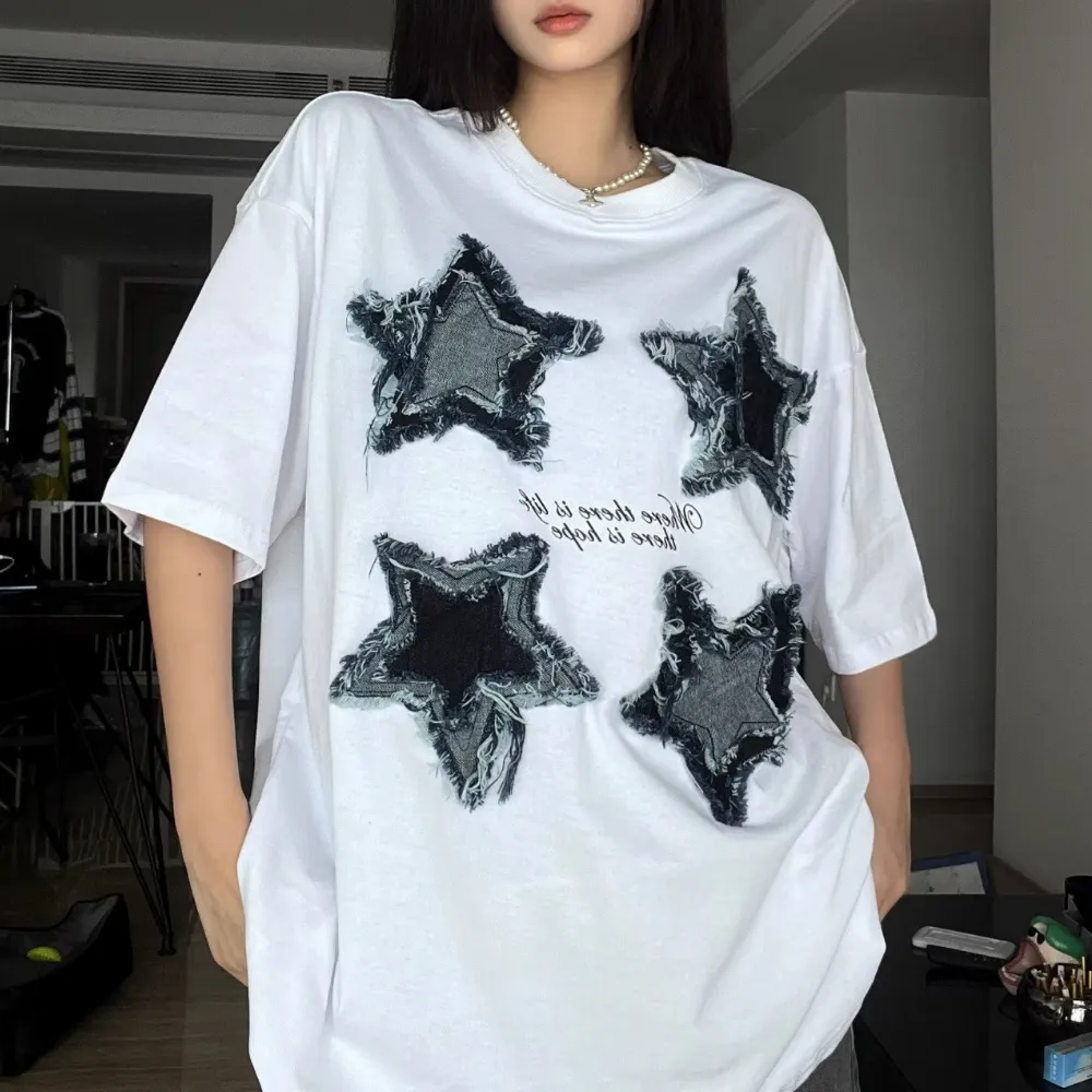 Patchwork Embroidered Stars T-shirt