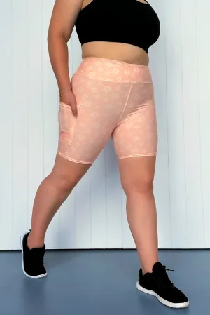 Peach Daisy Confetti - Casual - Mid Shorts - Pockets