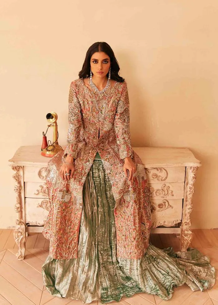 Peach Pink with Pista Floral Lehenga for Bride #BN1095