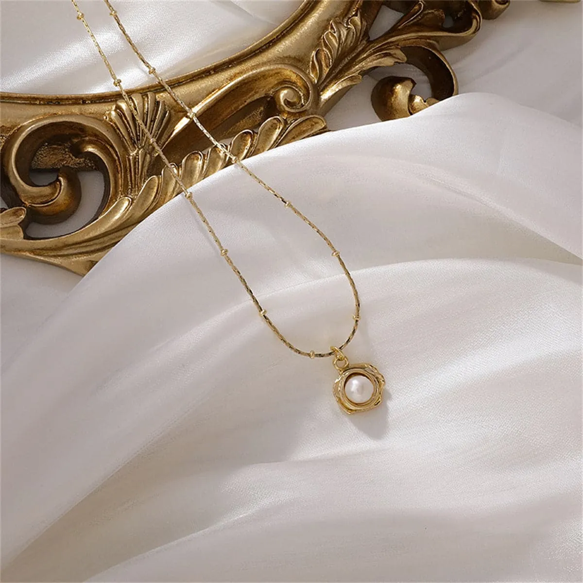 Pearl & 18K Gold-Plated Flower Pendant Necklace