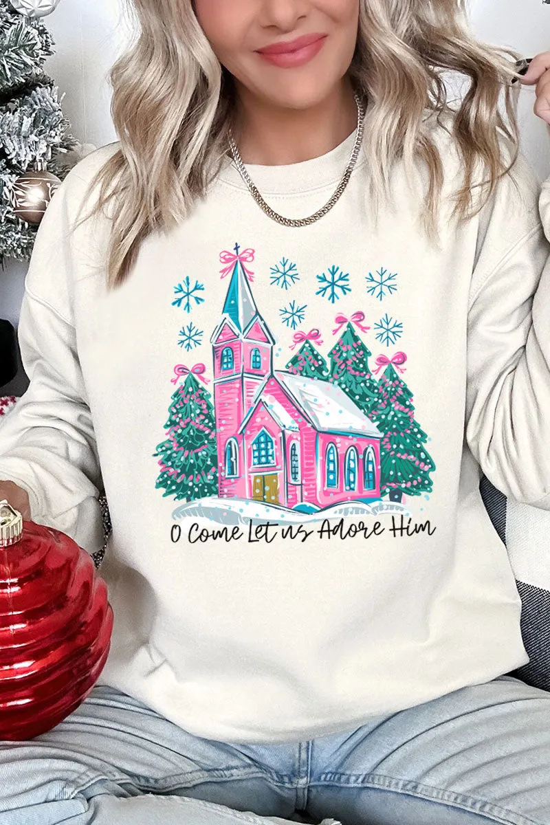 Pink Church Come Let Us Adore Him Unisex NuBlend Crew Sweatshirt