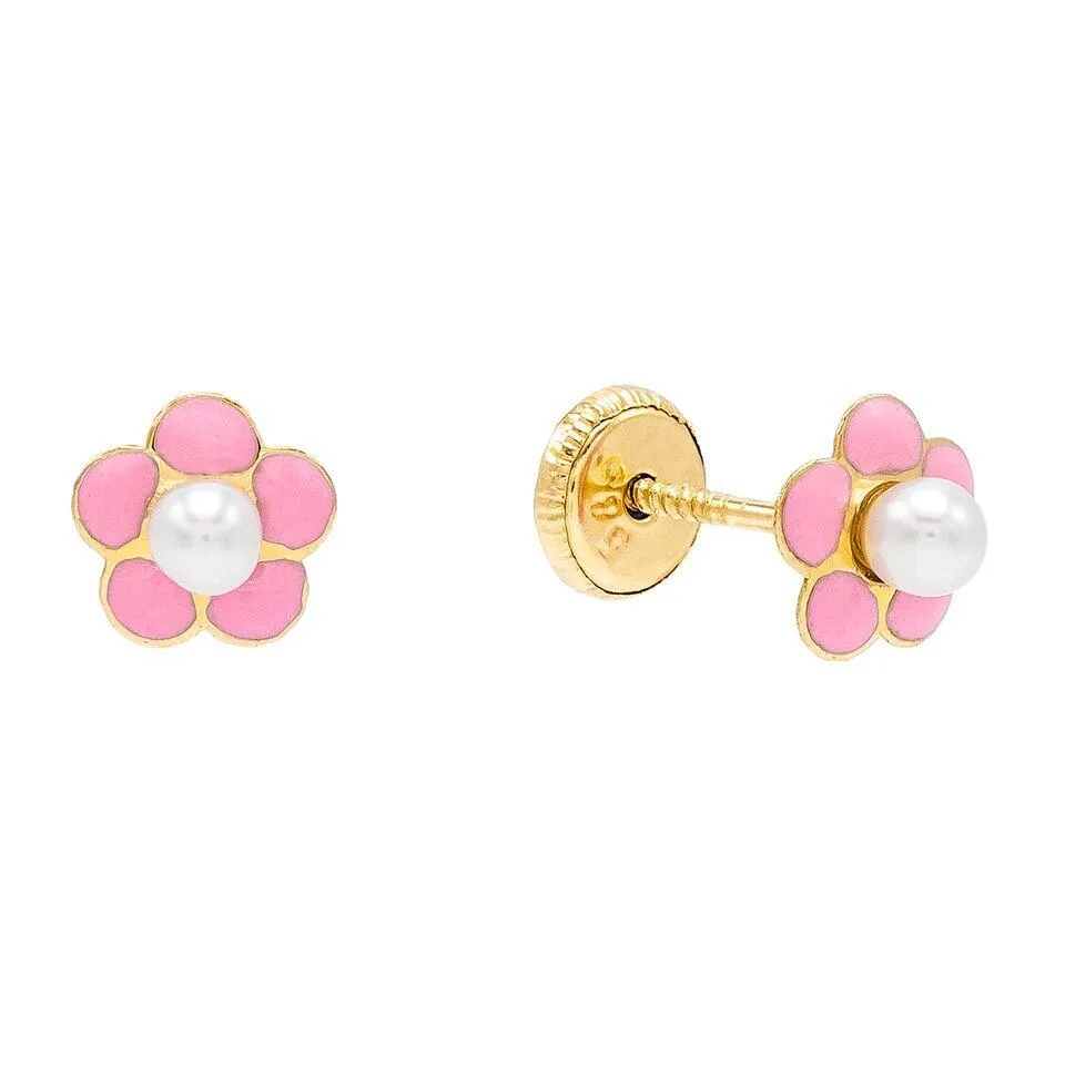 Pink Flower Stud Earring 14K