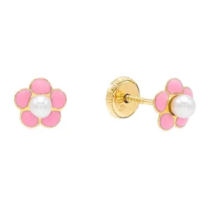 Pink Flower Stud Earring 14K