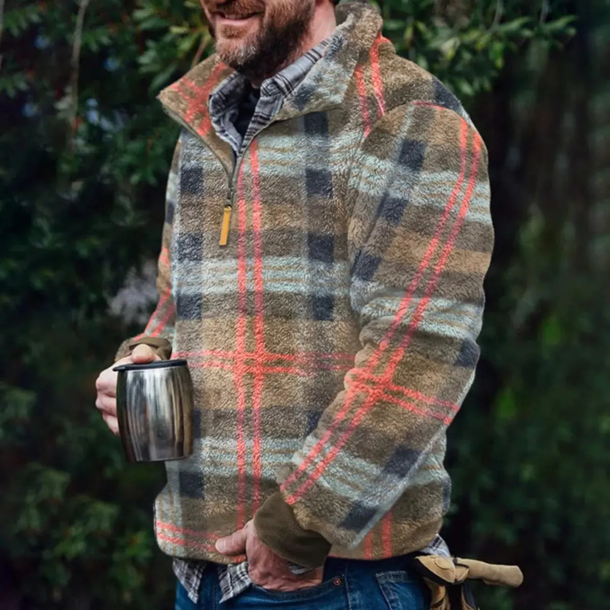 Plaid Retro Warm Printed Pullover Sweatshirt