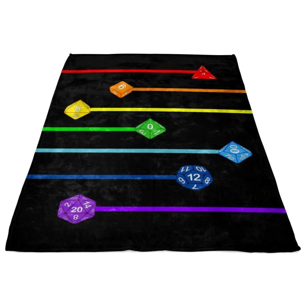 Polyhedral Pride - Rainbow Dice Fleece Blanket