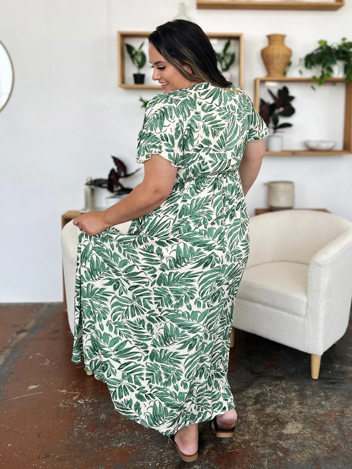 Printed Drawstring Short Sleeve Dress