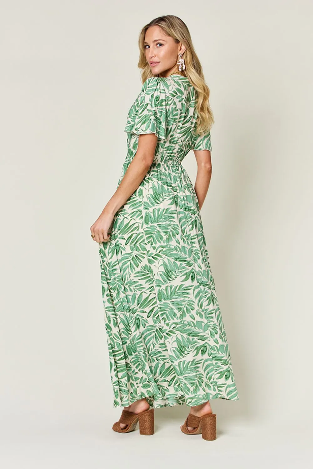 Printed Drawstring Short Sleeve Dress