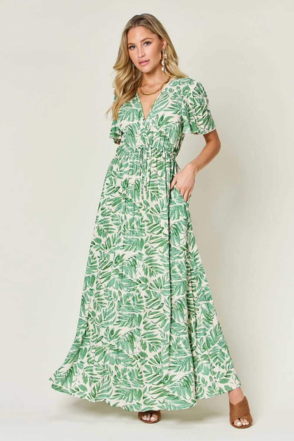 Printed Drawstring Short Sleeve Dress
