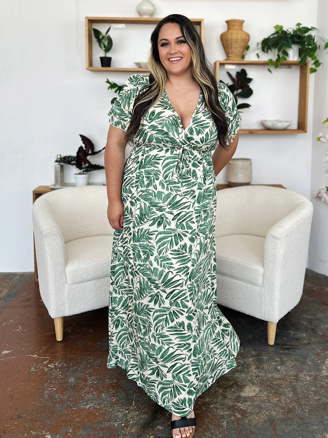 Printed Drawstring Short Sleeve Dress