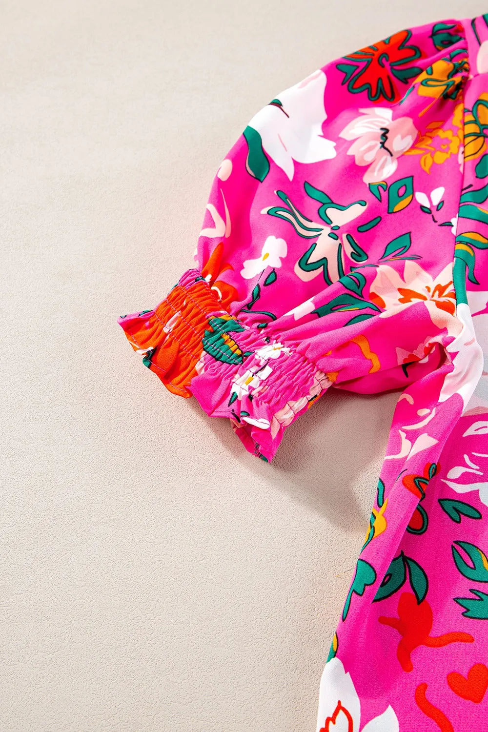 Printed Notched Short Sleeve Blouse