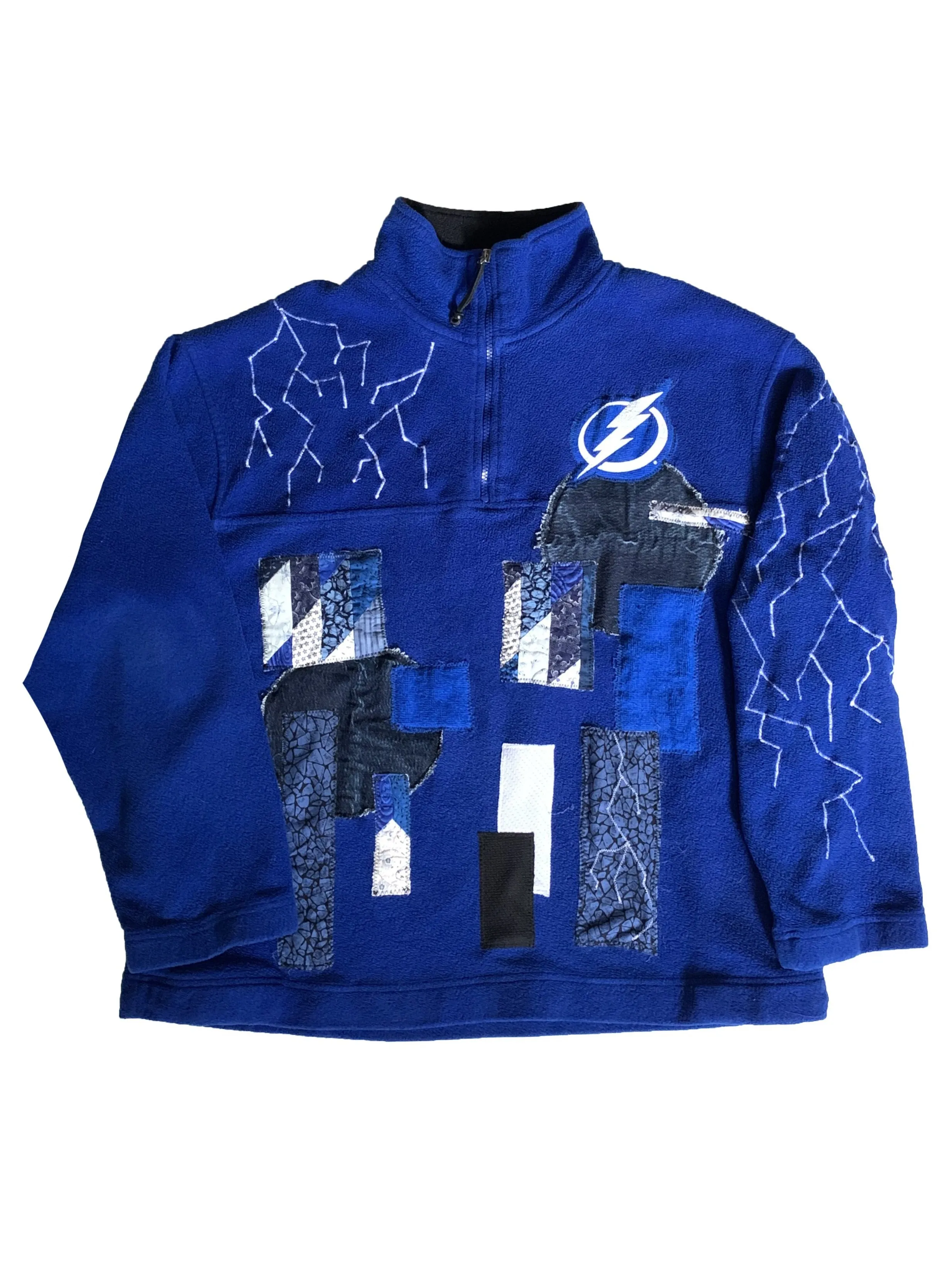 "1 of 1" Tampa Bay Lighting Patch-worked 1/4 Zip Fleece Sweater (L)