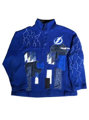 "1 of 1" Tampa Bay Lighting Patch-worked 1/4 Zip Fleece Sweater (L)
