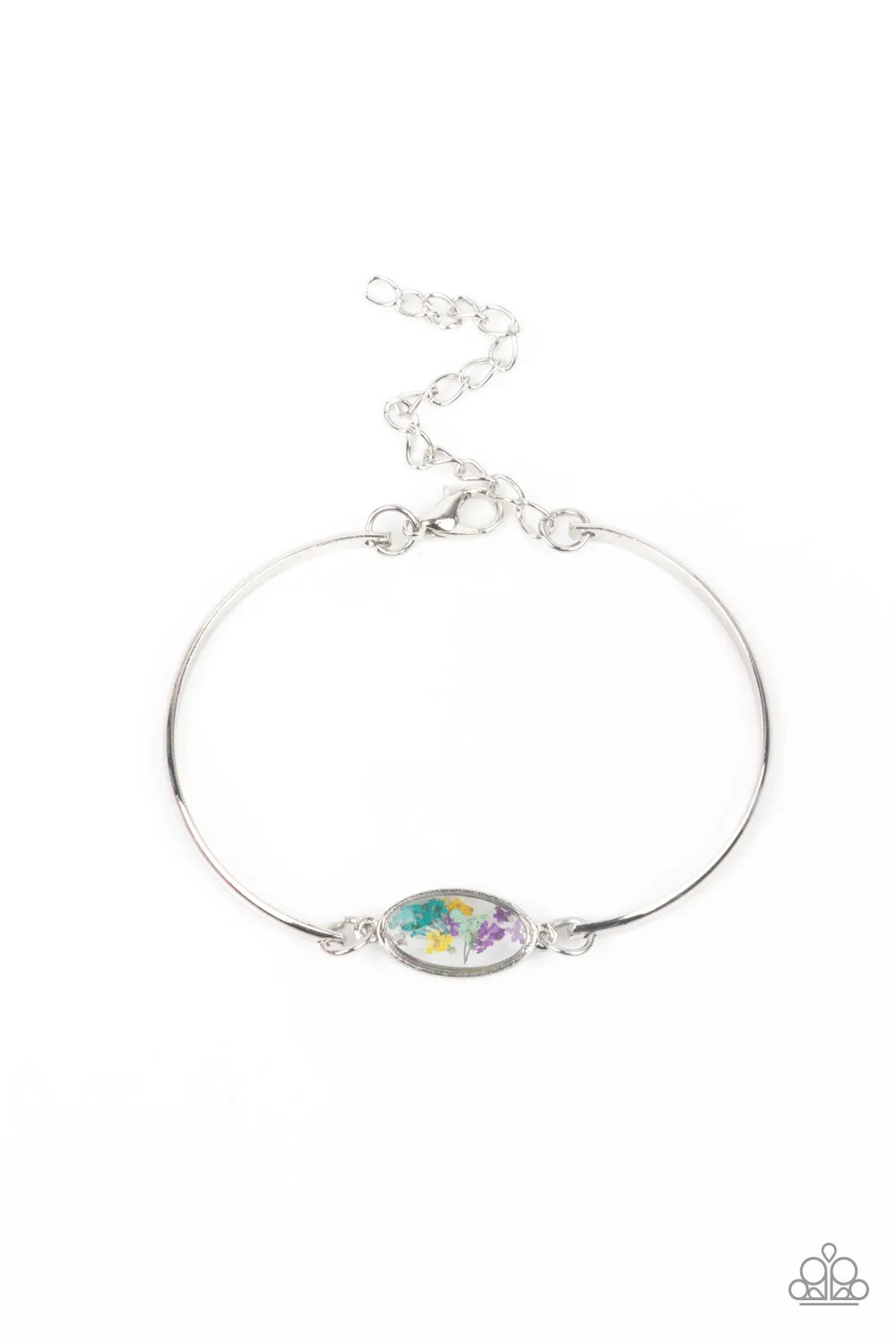 "Farmhouse Fairytale" Silver Metal Multi Real Multi Flower Acrylic Clasp Bracelet