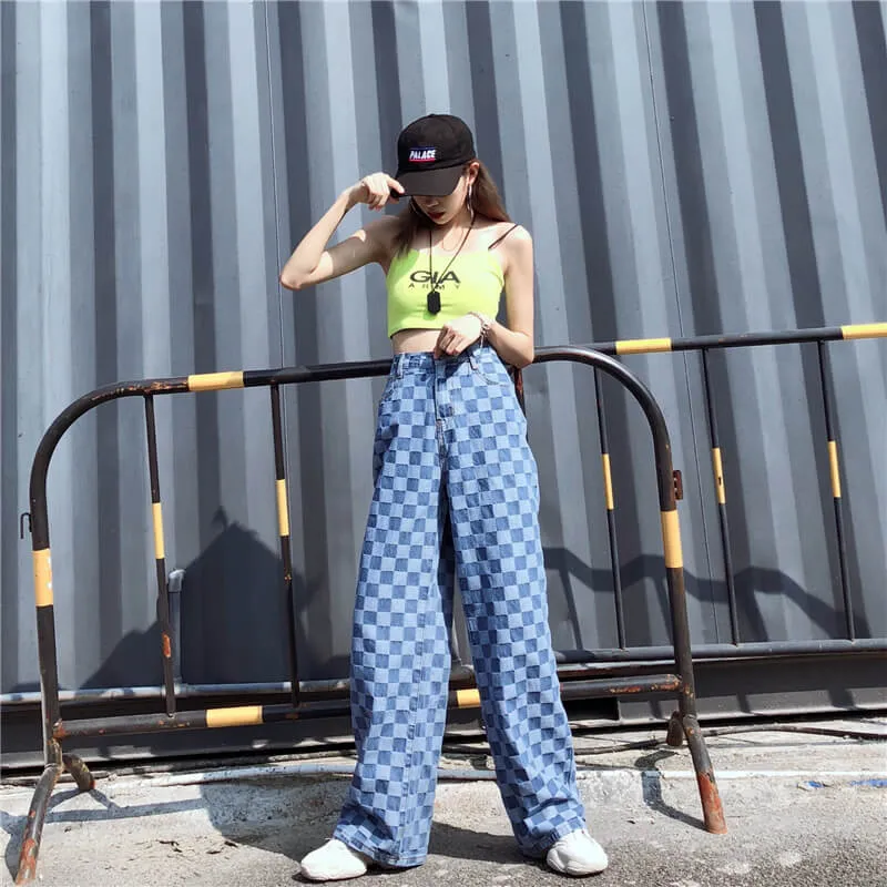 "RETRO BLUE PLAID" JEANS K060610