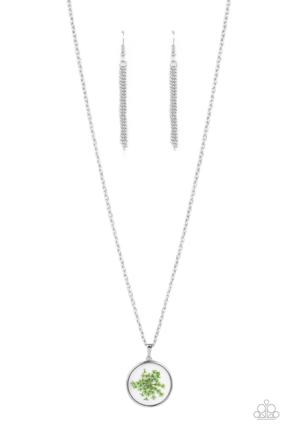 "Tea Party Tease" Dainty Silver Chain & Live Flower in Acrylic Necklace Set
