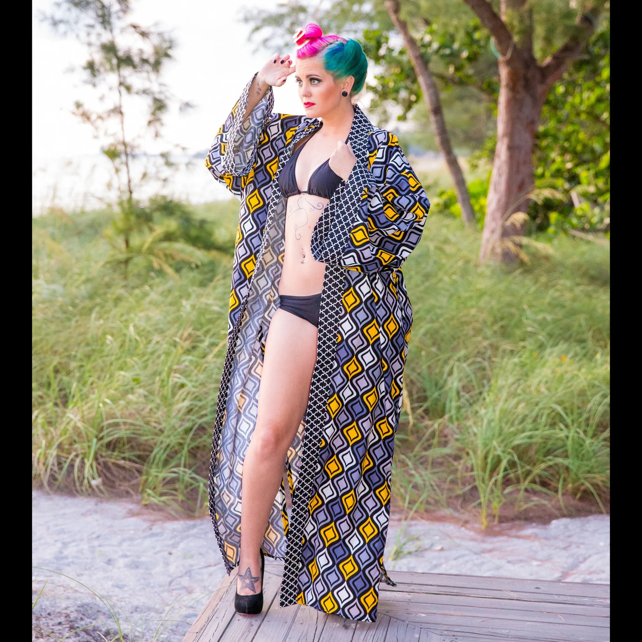 "Yellow Geo" Kimono