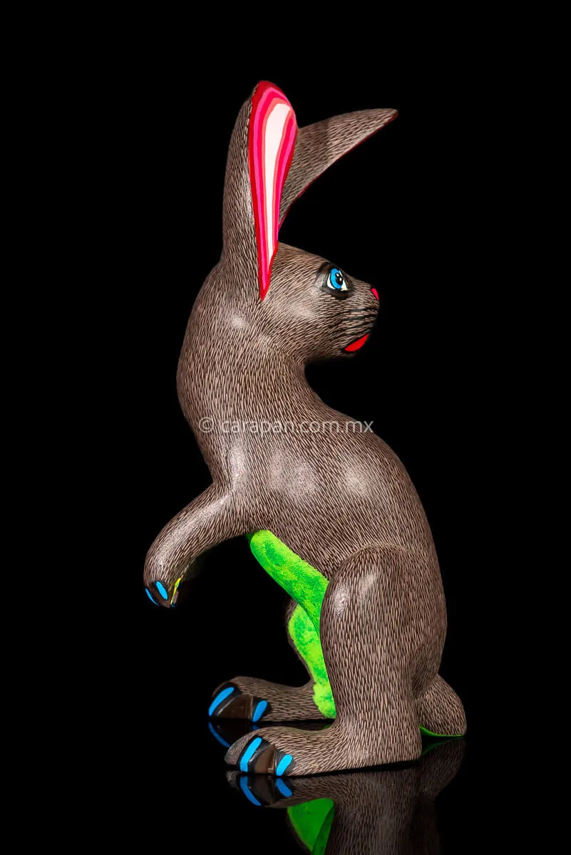 Rabbit Looking Backwards Mexican Wooden Sculpture Alebrije